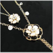 CJ167499 Fashion black and white shell camellia rhinestone flash tassel necklace double long sweater chain Korean wholesale