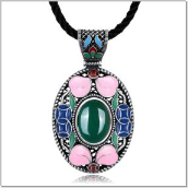 GP1807336 Anti-Silver Plated Blue Painting Sapphires Necklace