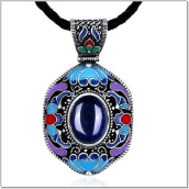 GP1807352 Anti-Silver Plated Blue Painting Sapphires Necklace