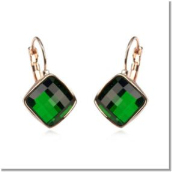 YE182004b--Austrian crystal simple square earrings bridal jewelry wholesale Rose Gold Plated Emerald Crystal